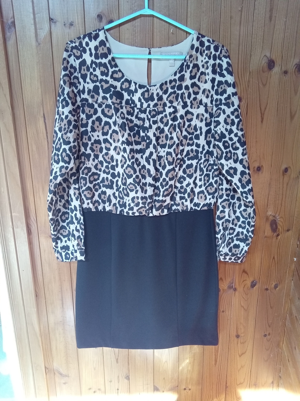 Banana Republic Leopard-Print Top with Black Skirt Dress